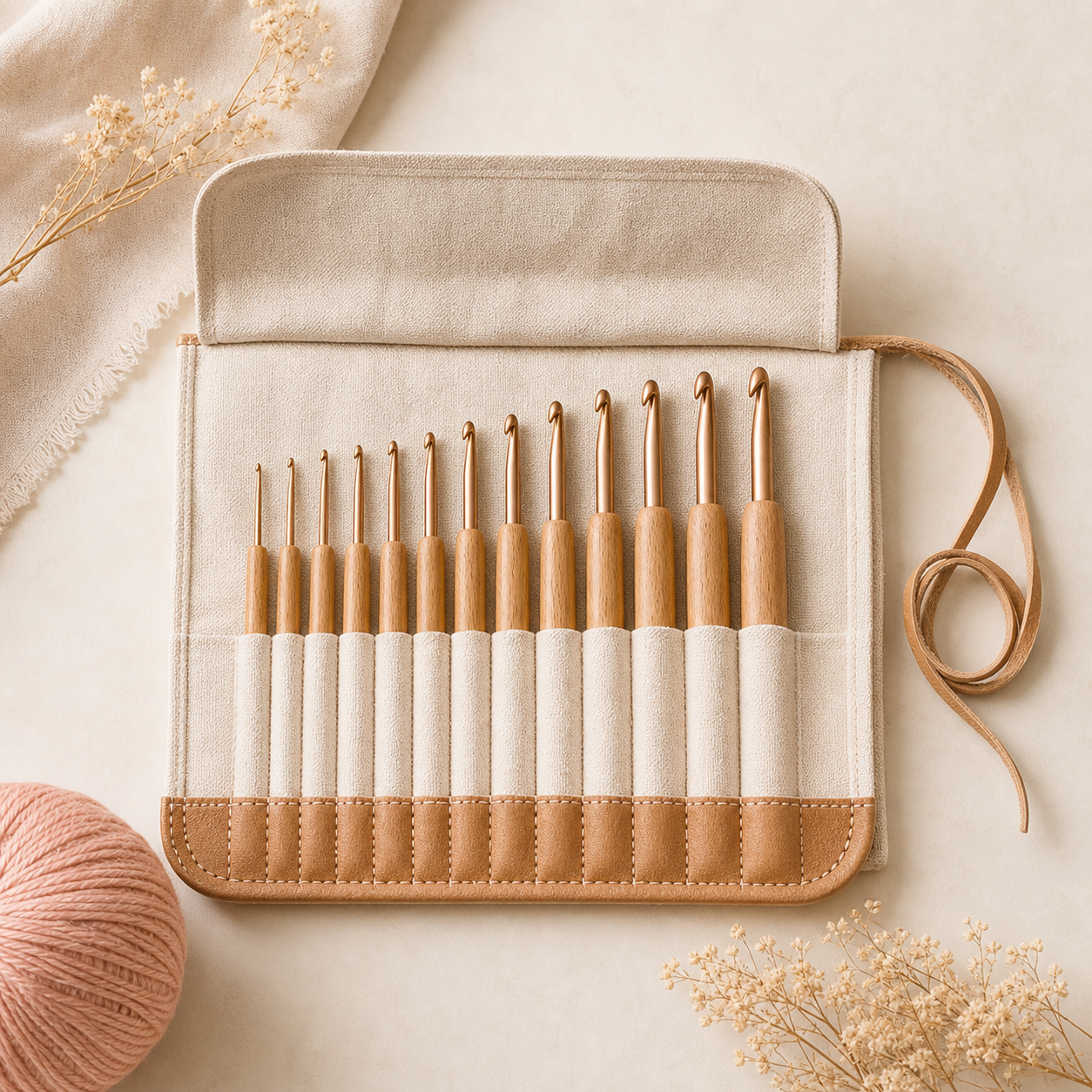 Crochet Hooks Set collection cover — warm editorial craft still life