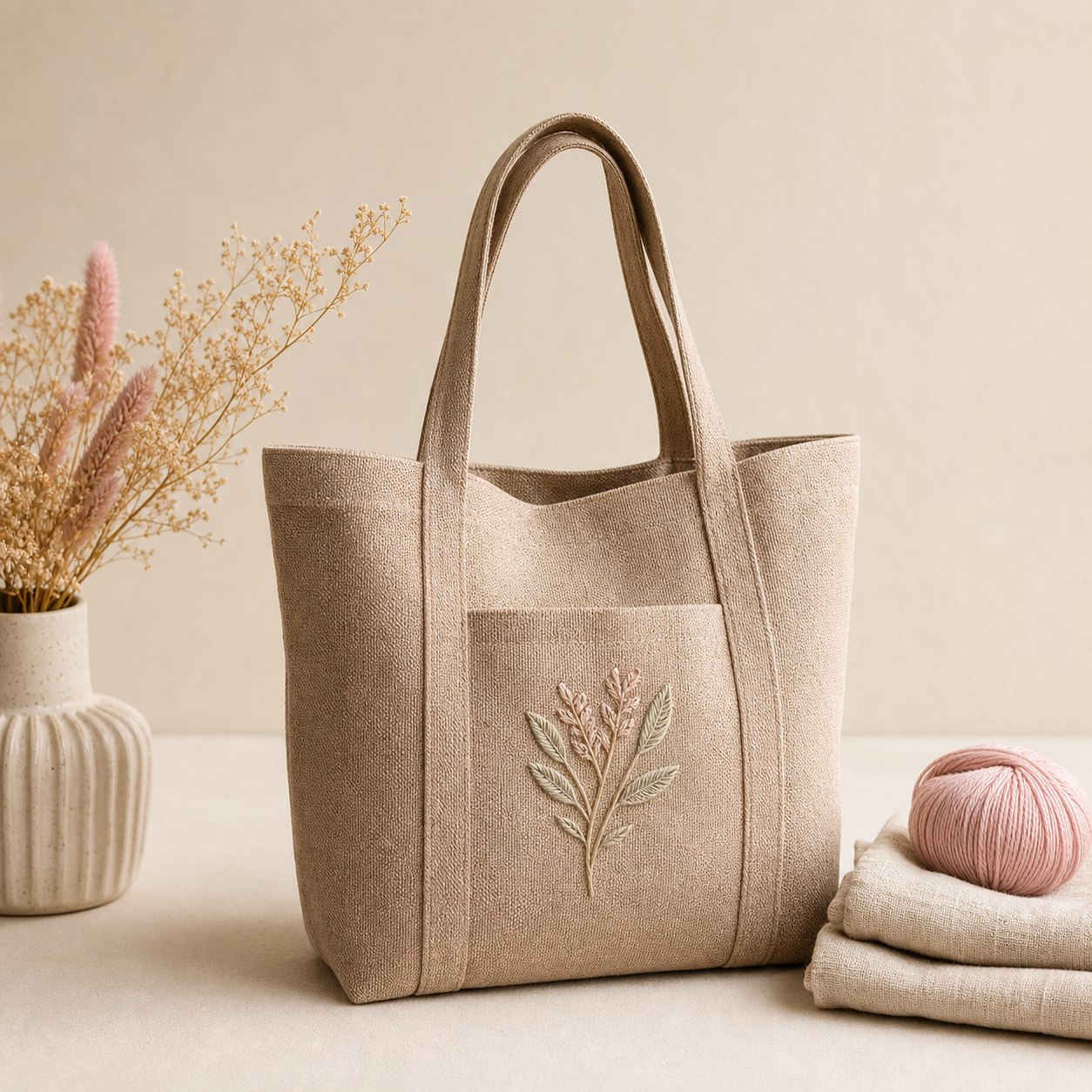 Personalized Bags collection cover — warm editorial craft still life