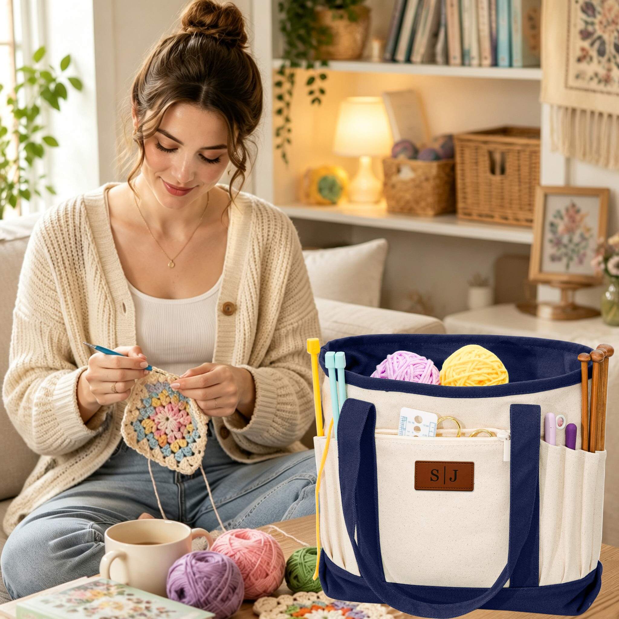 Monogram Canvas Crochet Tote Bag