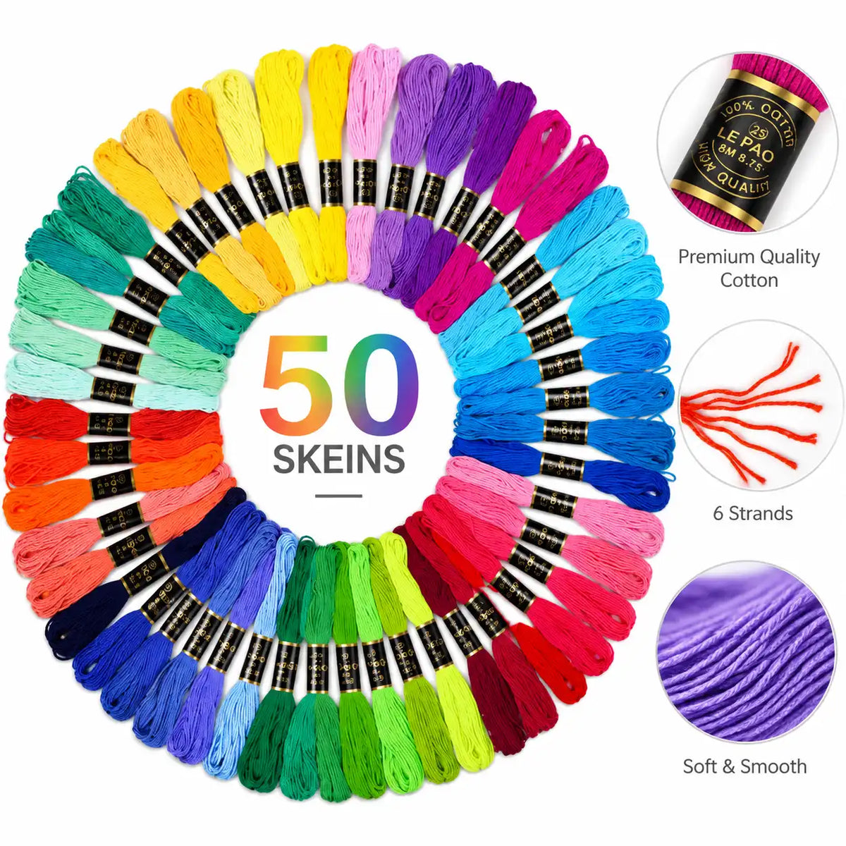 50 Colors Embroidery Floss Set – Mercerized Cotton Thread
