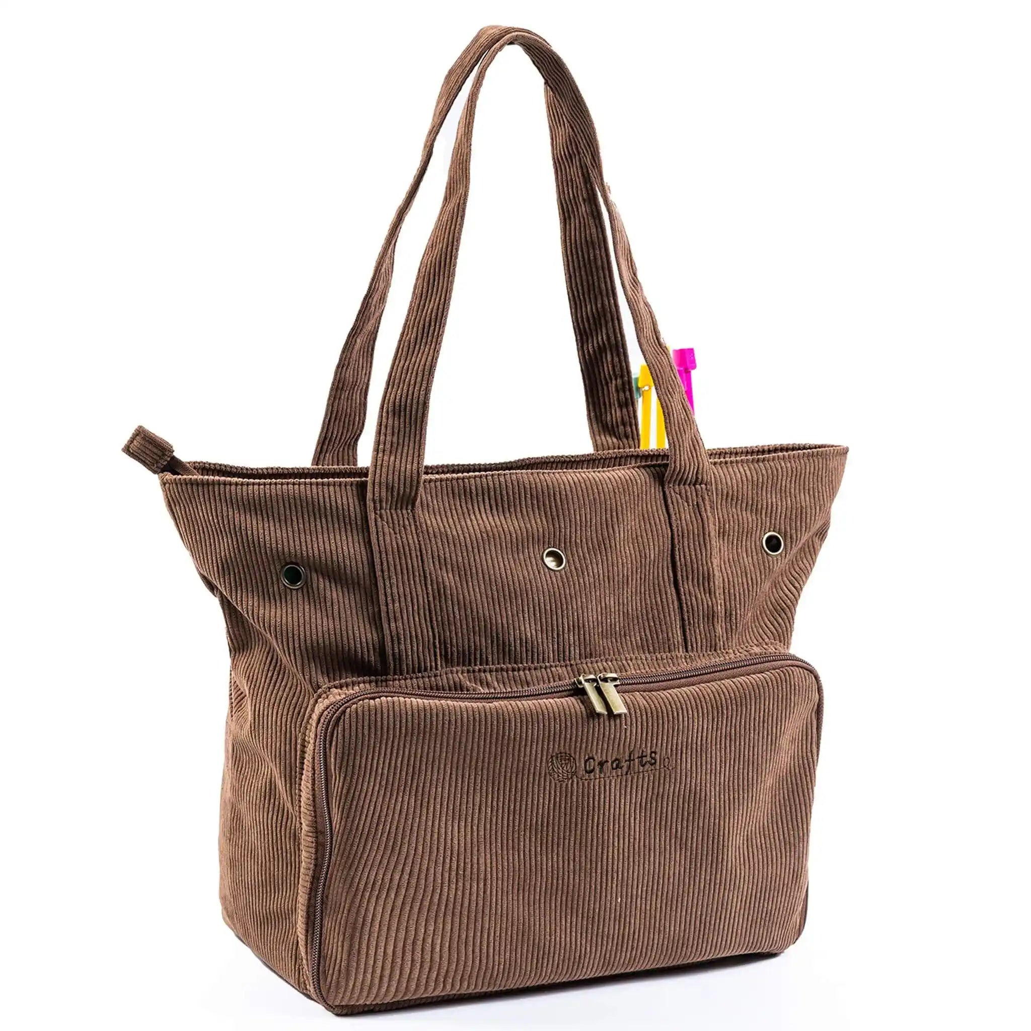 Corduroy Crochet Project Bag & Knitting Bag Organizer