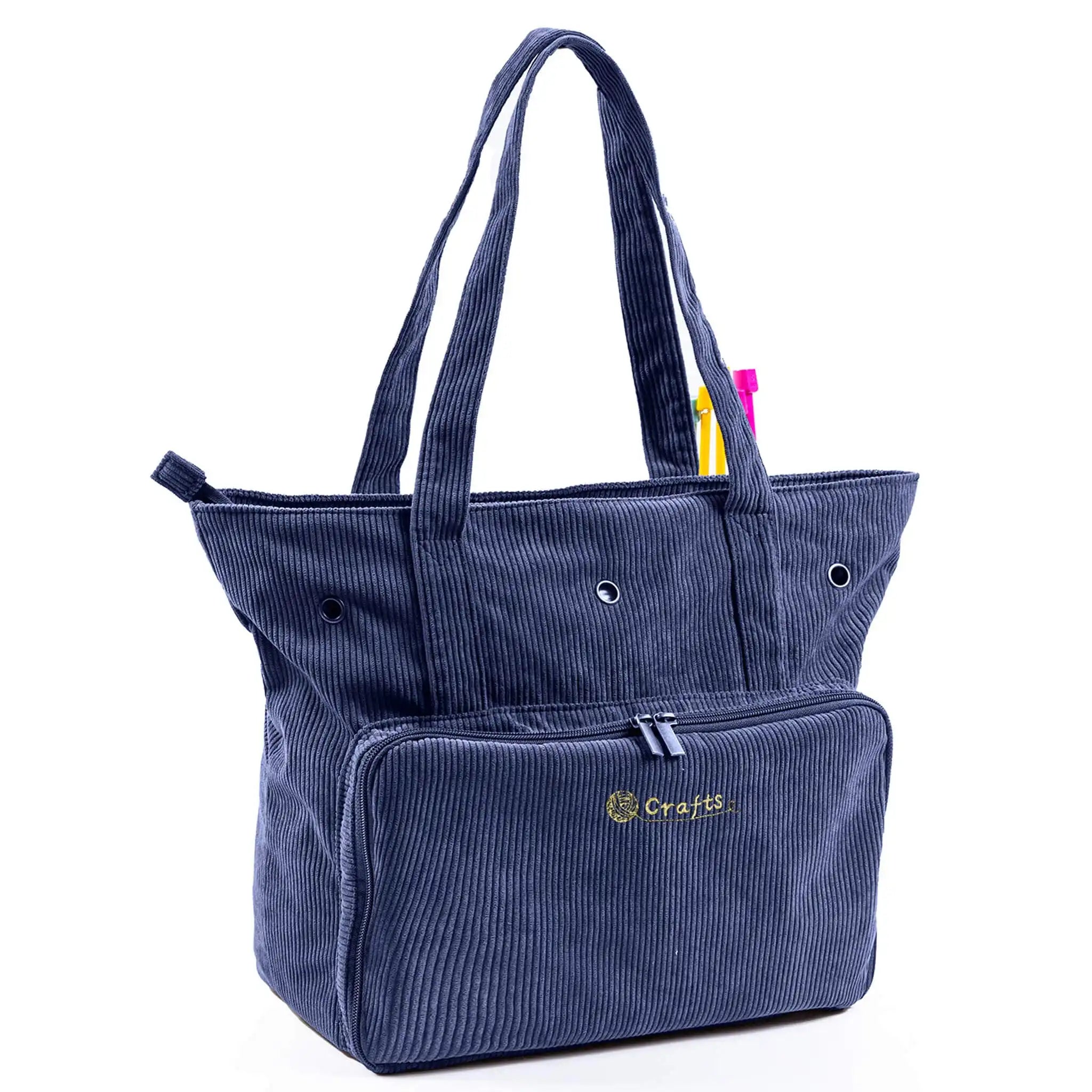 Corduroy Crochet Project Bag & Knitting Bag Organizer