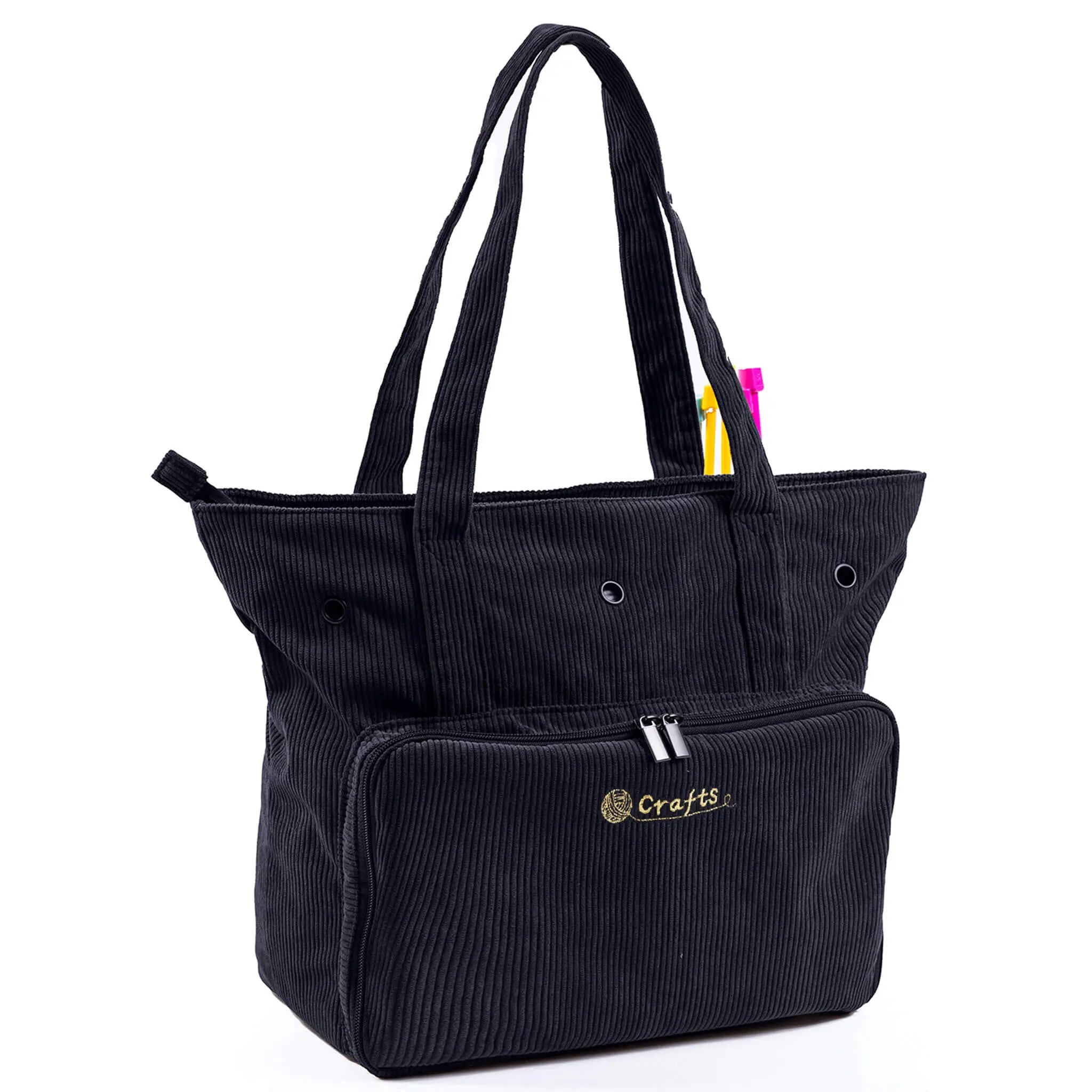 Corduroy Crochet Project Bag & Knitting Bag Organizer