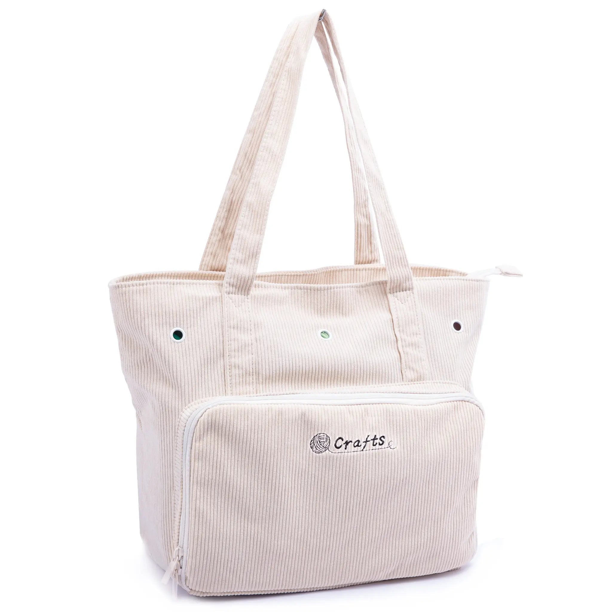 Corduroy Crochet Project Bag & Knitting Bag Organizer