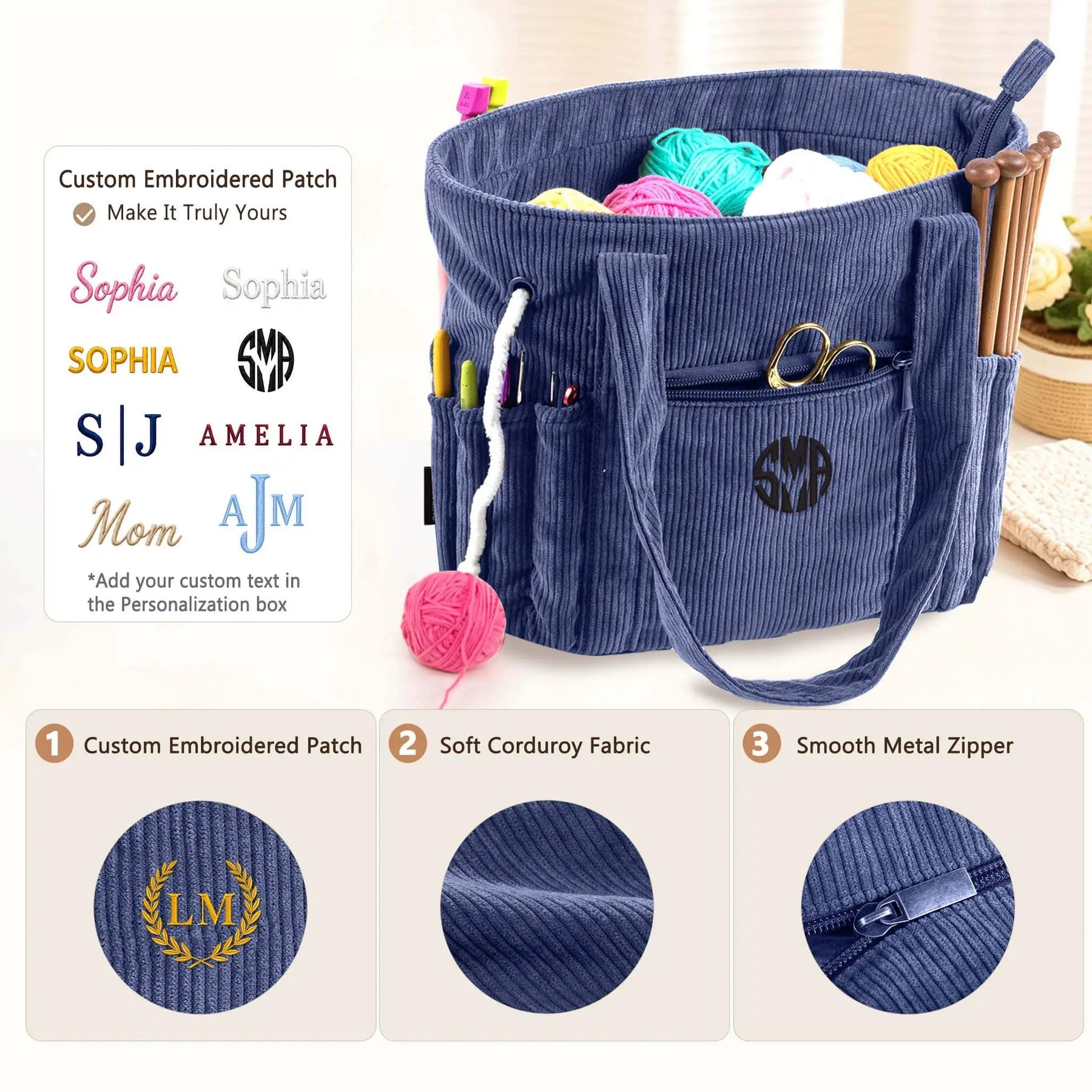 Personalized Crochet Project Tote Midnight Blue