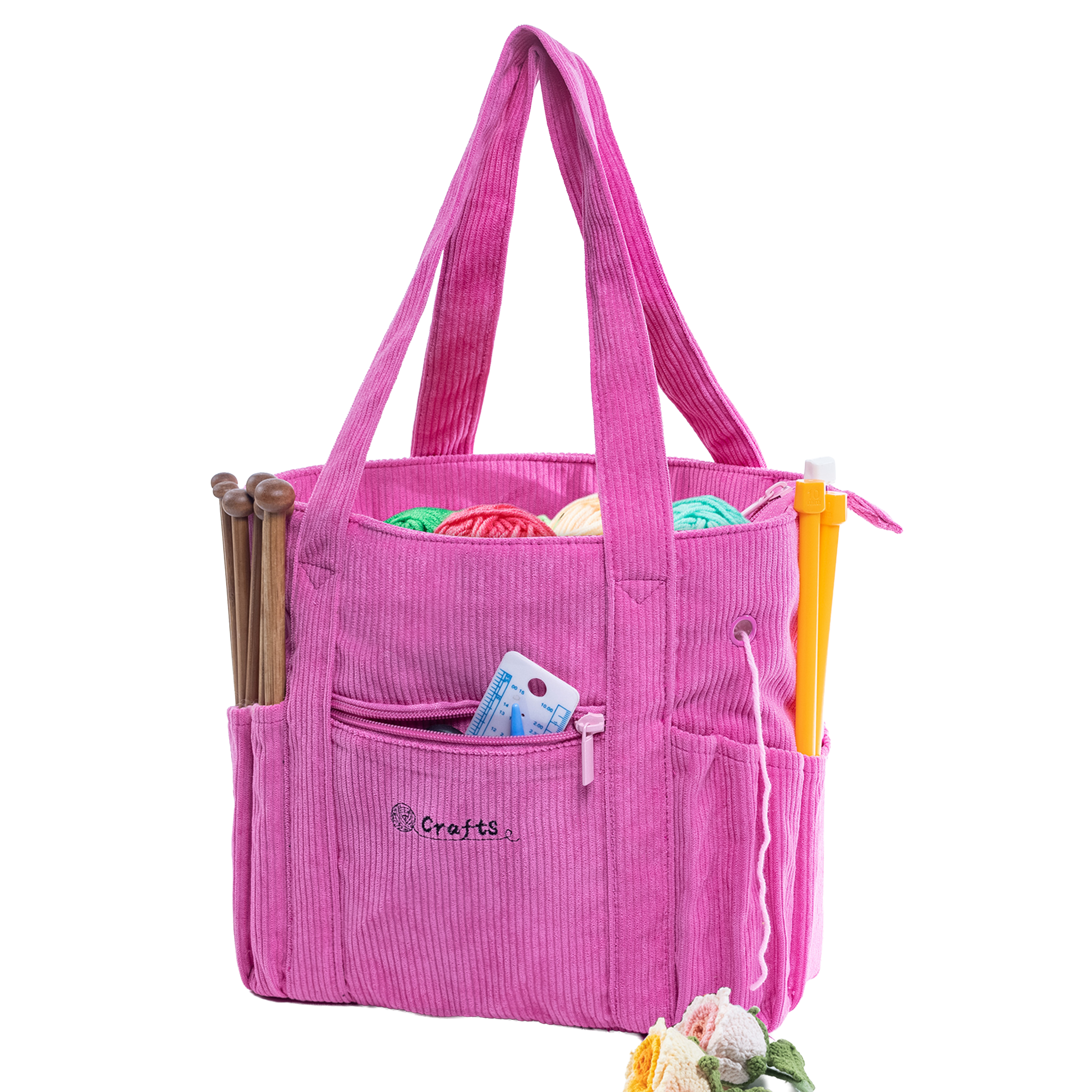 Corduroy Crochet Project Bag & Knitting Bag Organizer