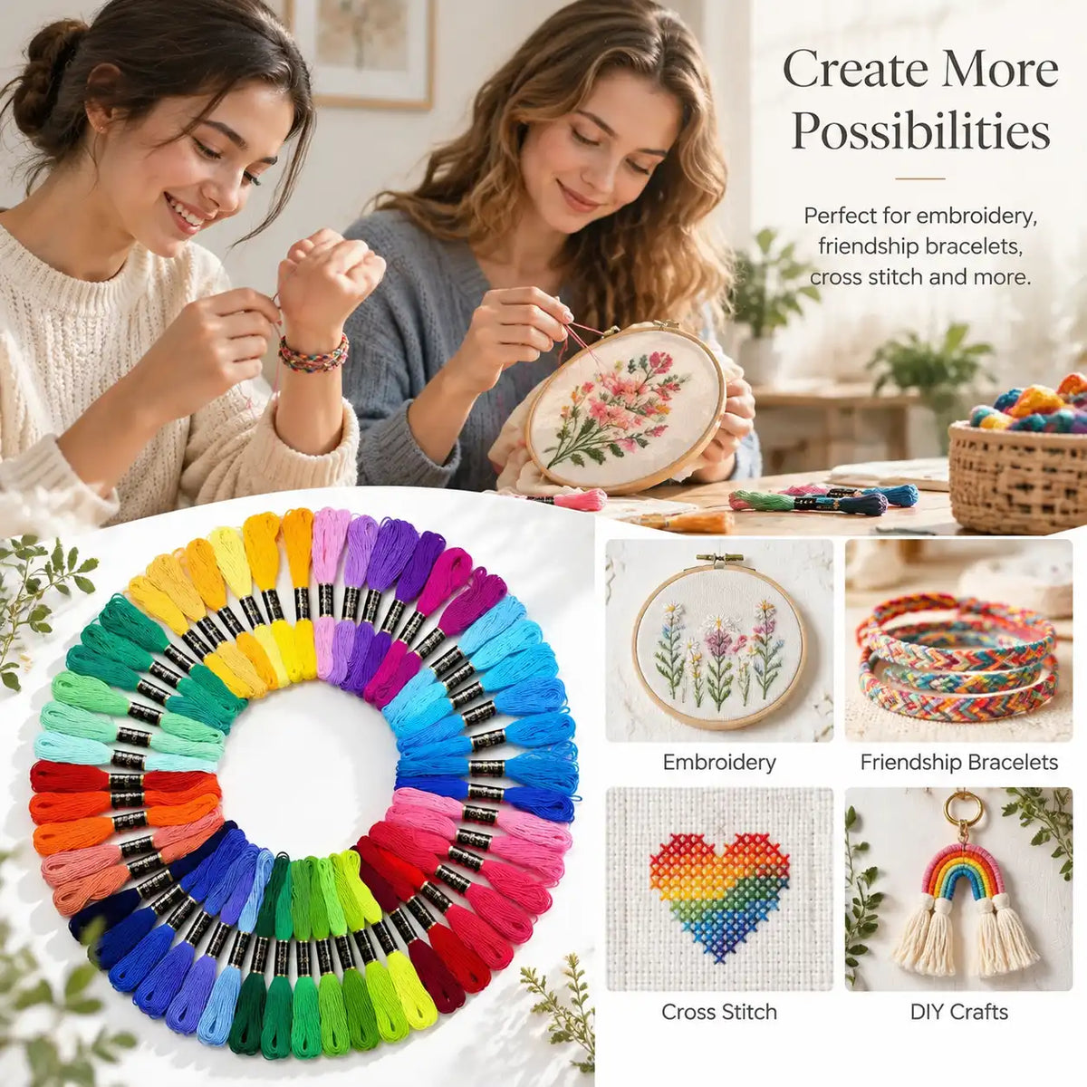 50 Colors Embroidery Floss Set – Mercerized Cotton Thread