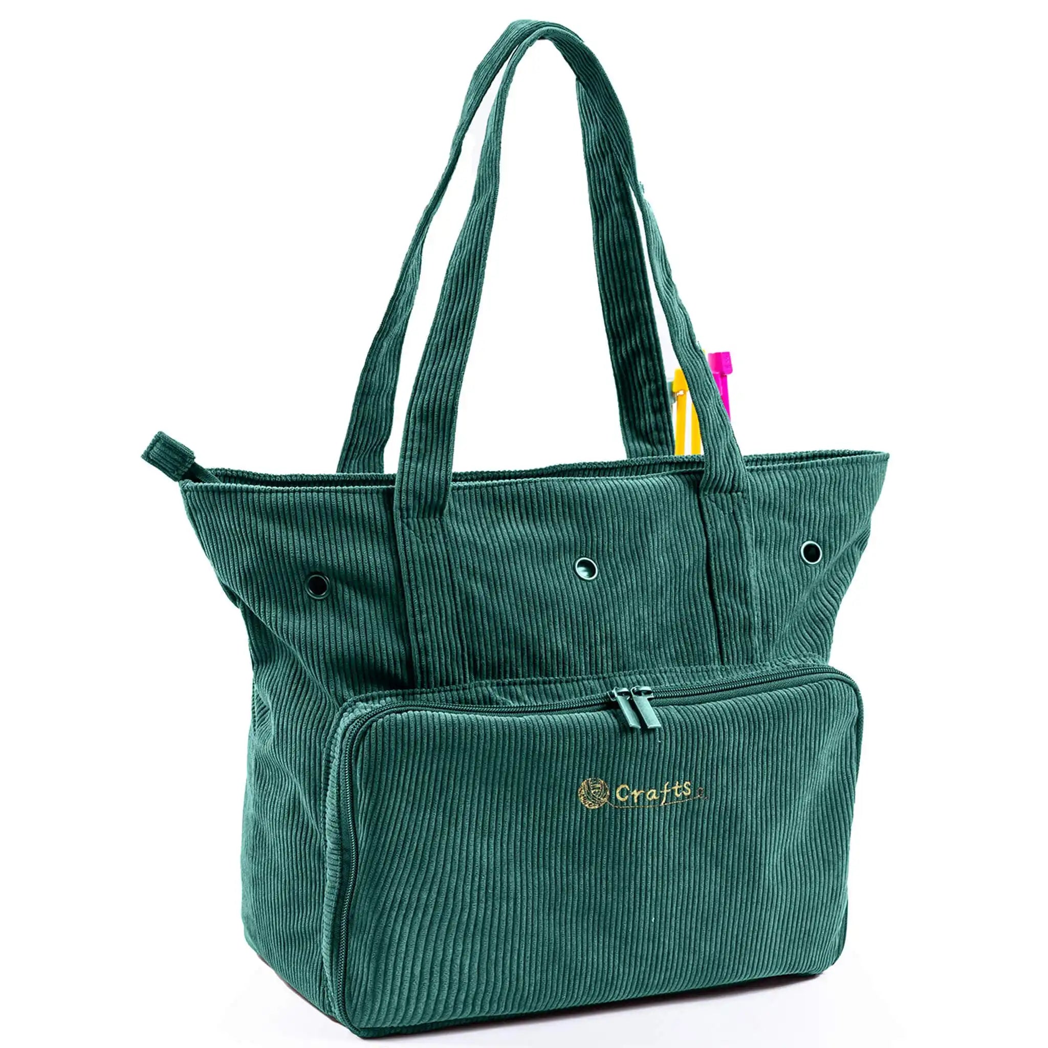 Corduroy Crochet Project Bag & Knitting Bag Organizer