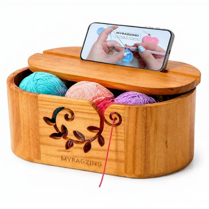 Wooden Yarn Bowl with Lid