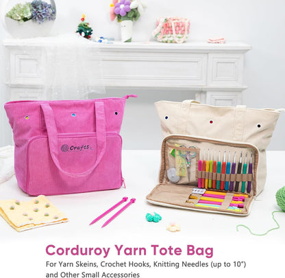 Large Corduroy Crochet Bag: Your Portable Yarn & Knitting Storage Solution.