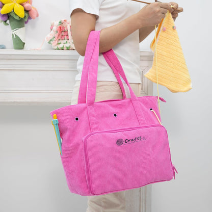 Large Corduroy Crochet Bag: Your Portable Yarn & Knitting Storage Solution.