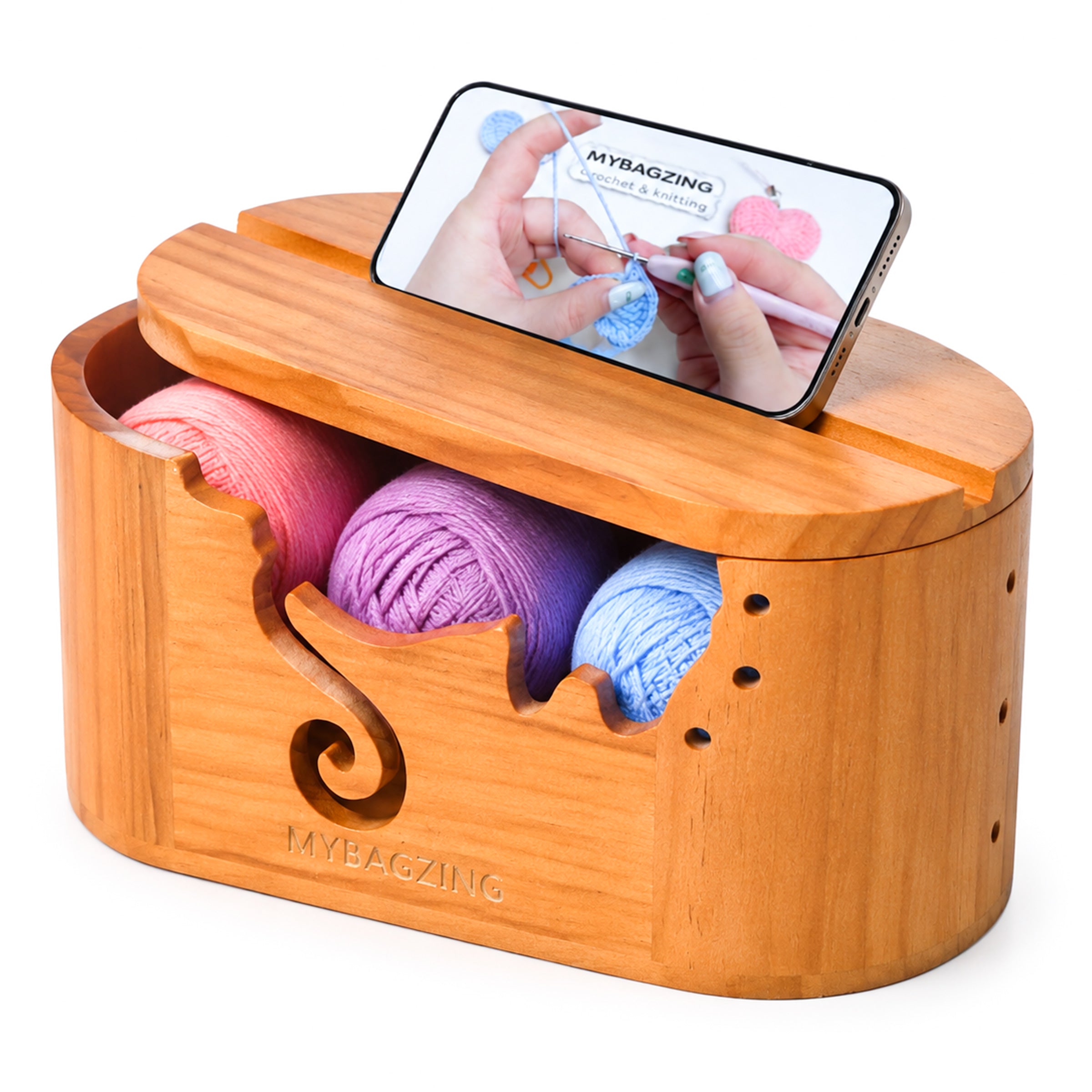 Wooden Yarn Bowl with Lid