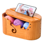 Wooden Yarn Bowl with Lid & Phone Stand