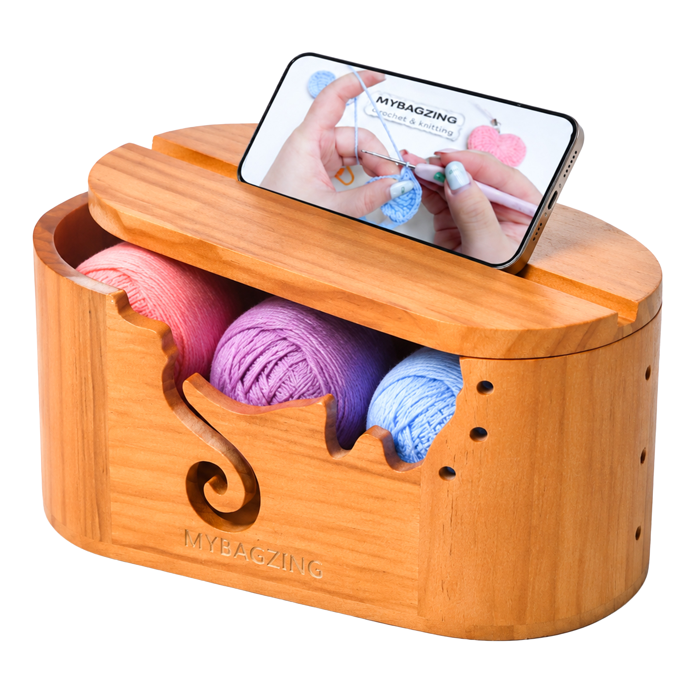 Wooden Yarn Bowl with Lid