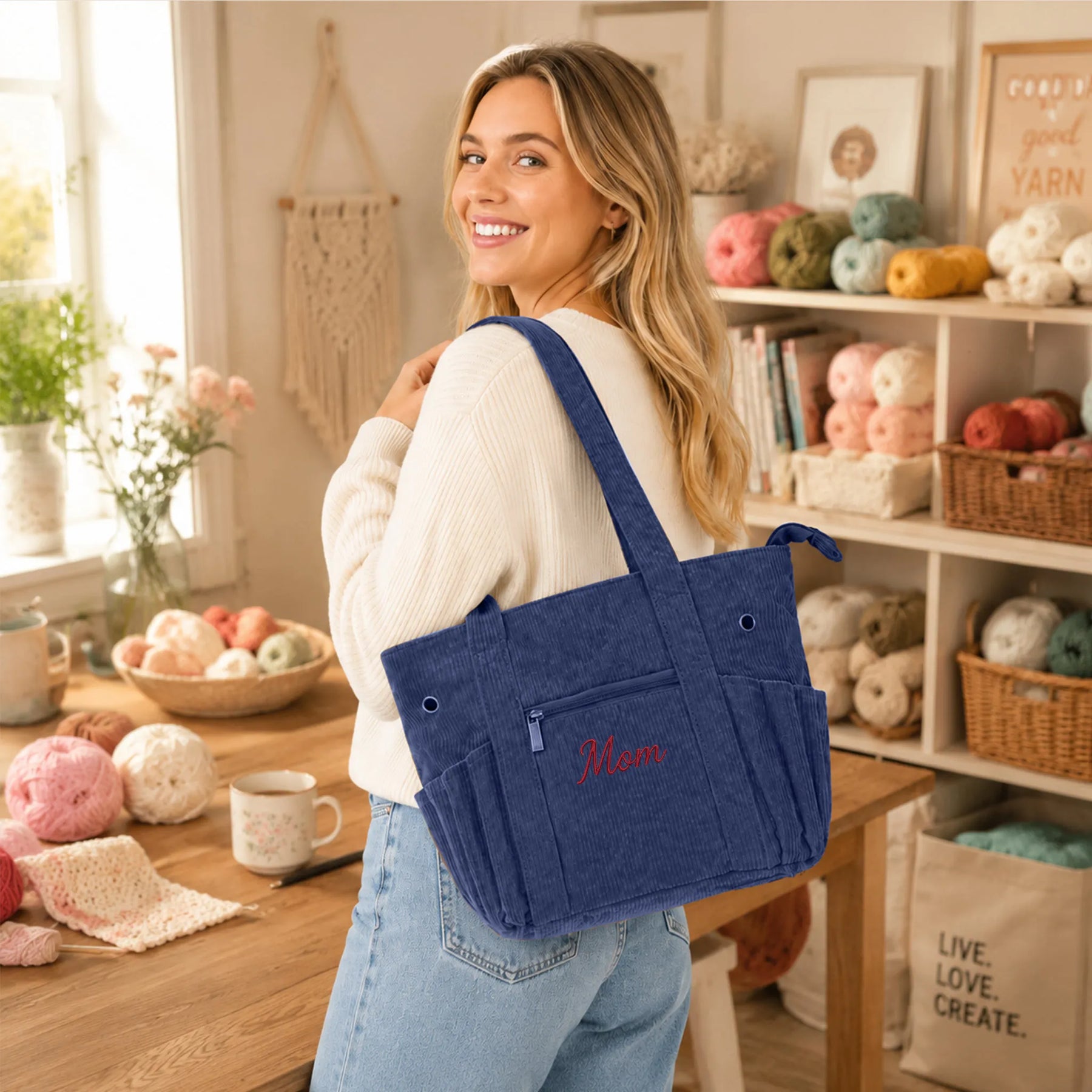Personalized Crochet Project Tote Midnight Blue