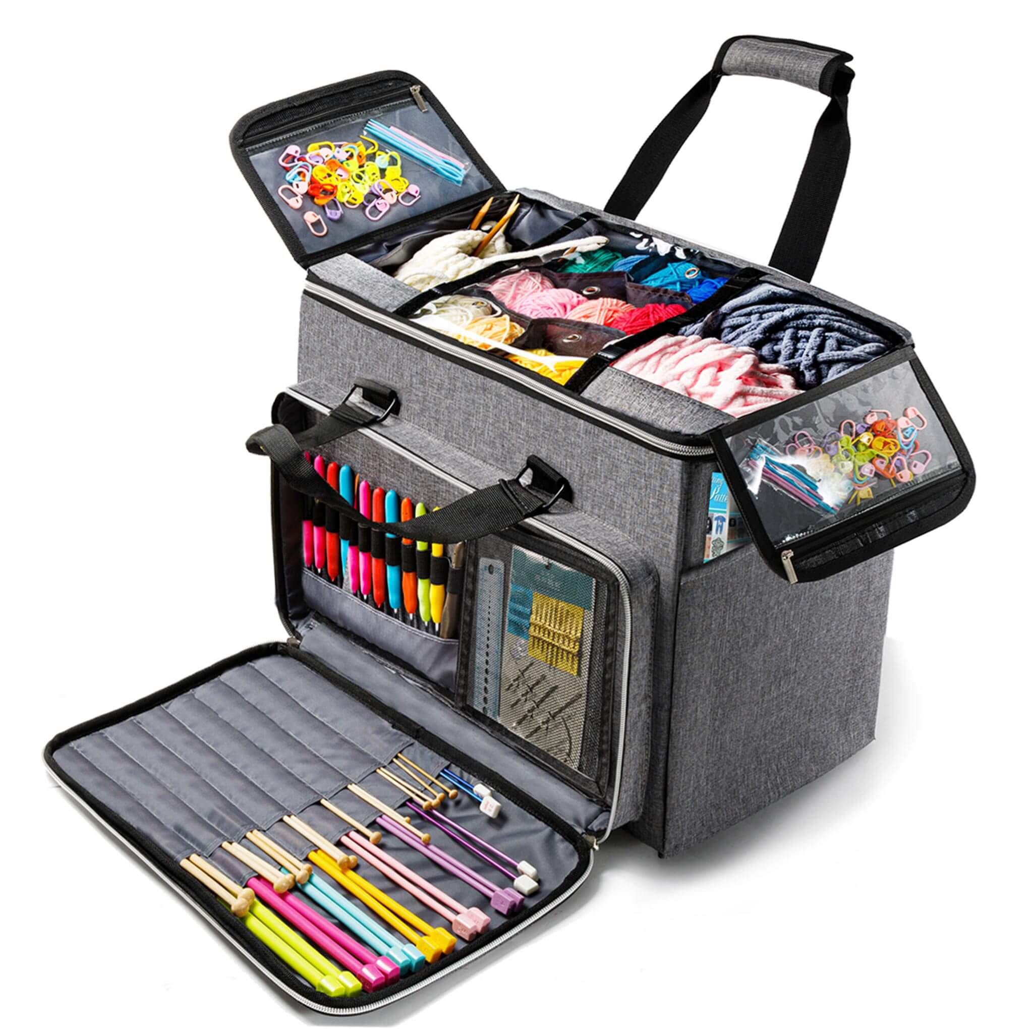 Large Yarn Storage Bag with Clear Panels & Pockets | ZINGCRATER