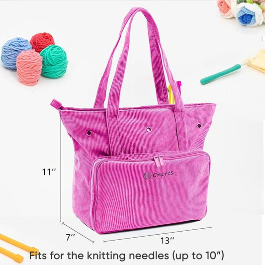 Large Corduroy Crochet Bag: Your Portable Yarn & Knitting Storage Solution.