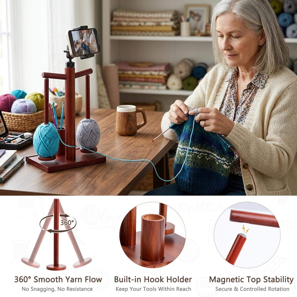 ZINGCRATER 2-Spindle Wooden Yarn Holder Close-up