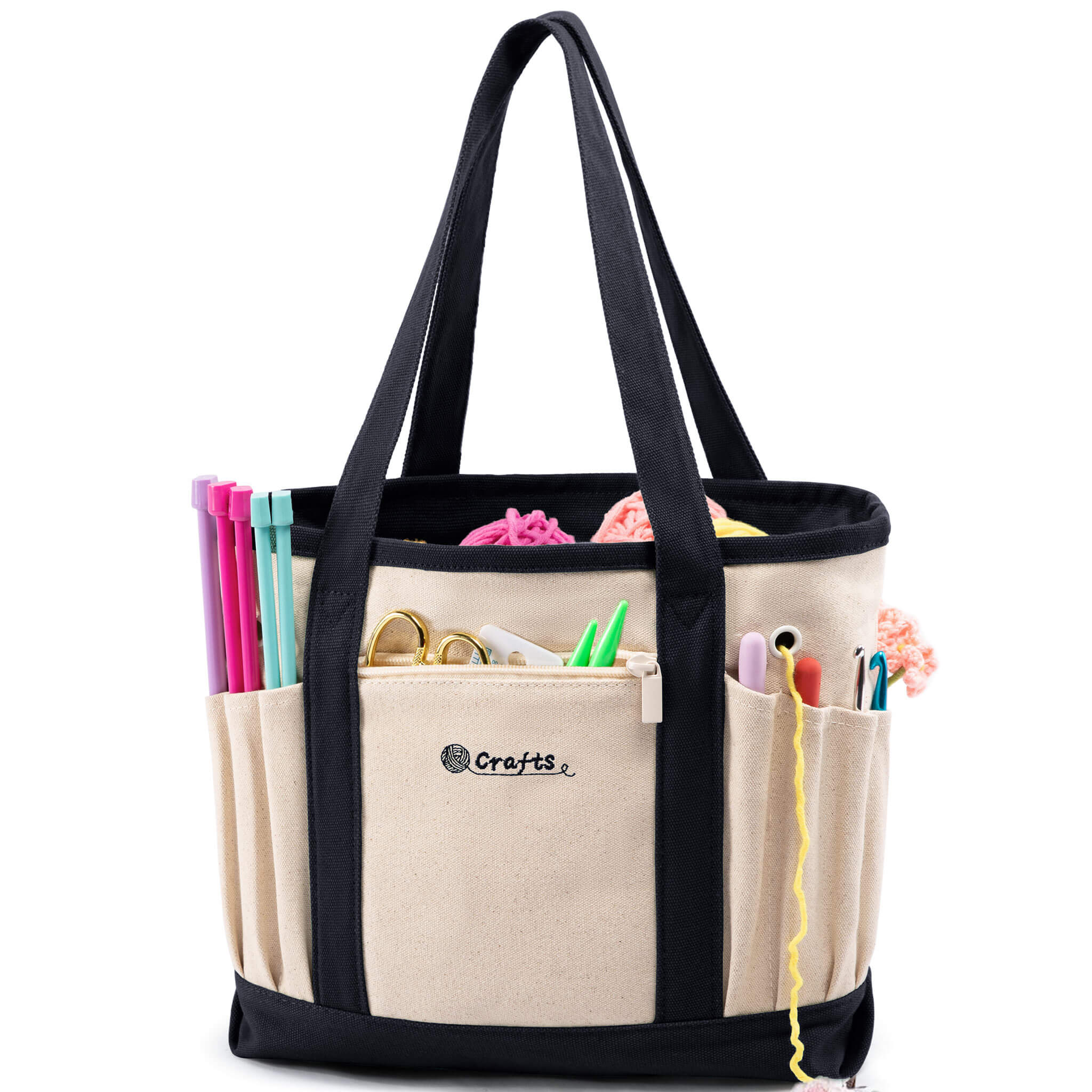 ZINGCRATER Canvas Crochet Tote Bag Black