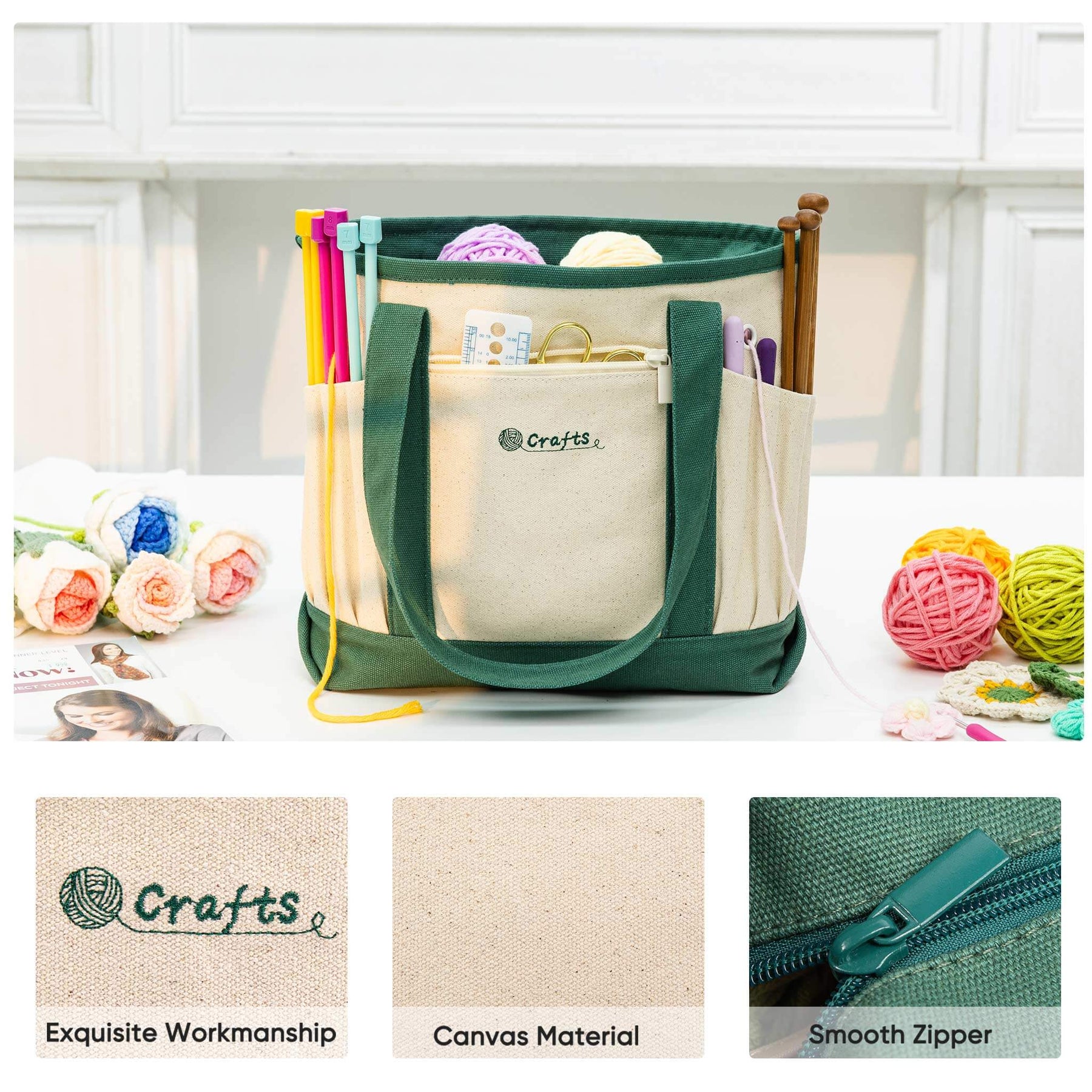ZINGCRATER Canvas Crochet Tote Bag Close-up1