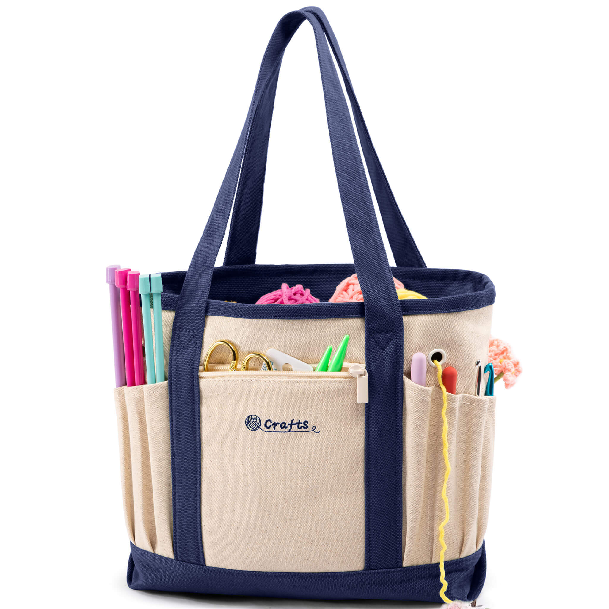 ZINGCRATER Canvas Crochet Tote Bag Navy