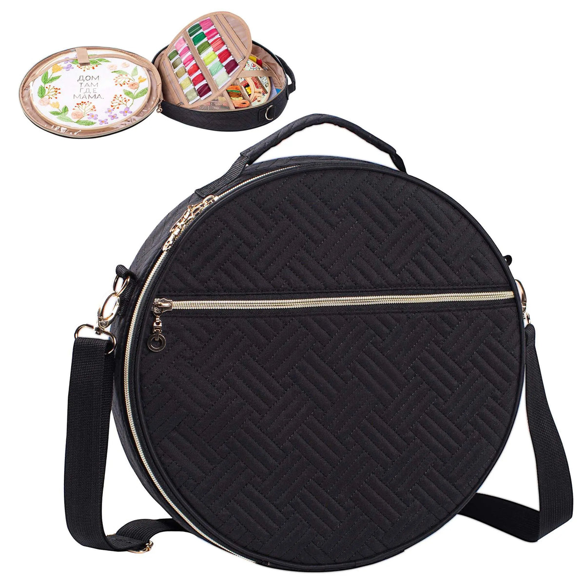 ZINGCRATER Embroidery Project Bag Organizer Black Front