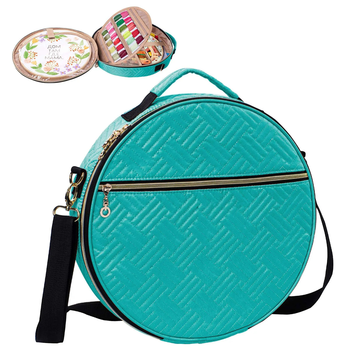 ZINGCRATER Embroidery Project Bag Organizer Teal Front