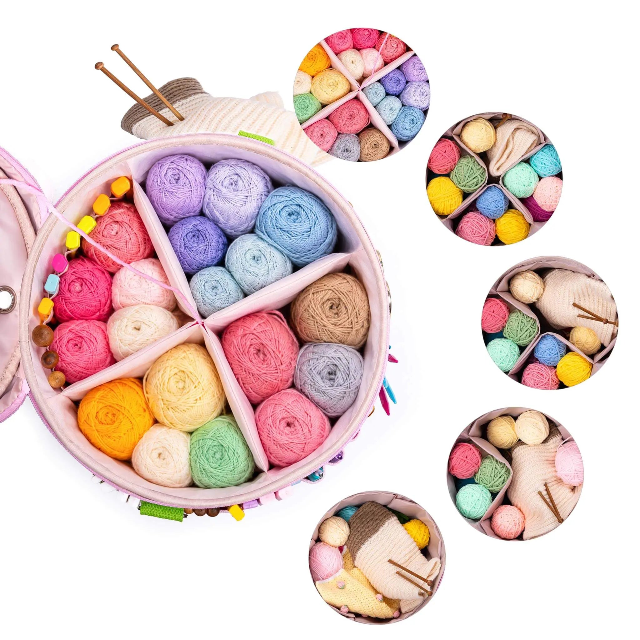ZINGCRATER Expandable Yarn Storage Bag Cotton Candy Top View