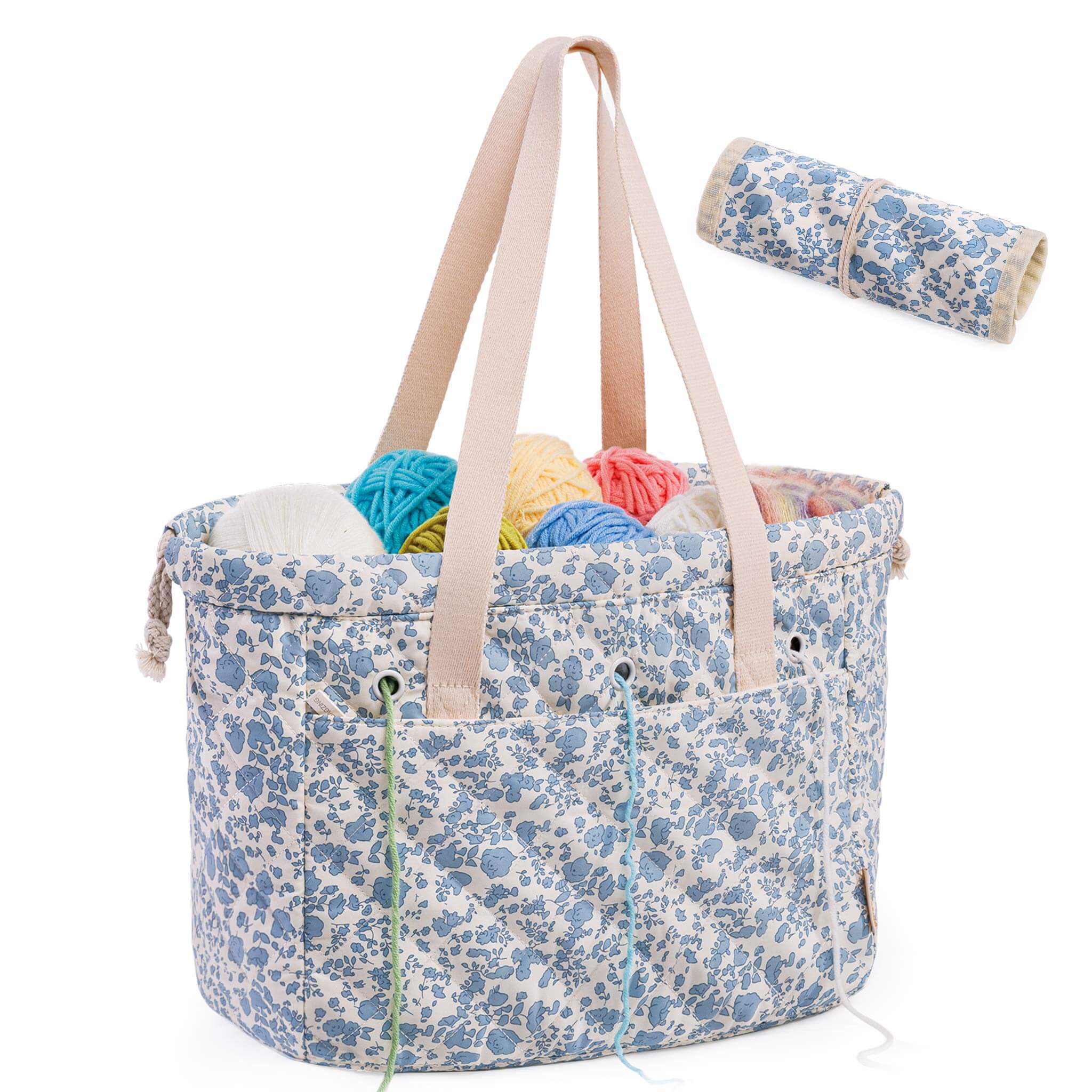 ZINGCRATER Floral Crochet Project Bag Set Blue Flower