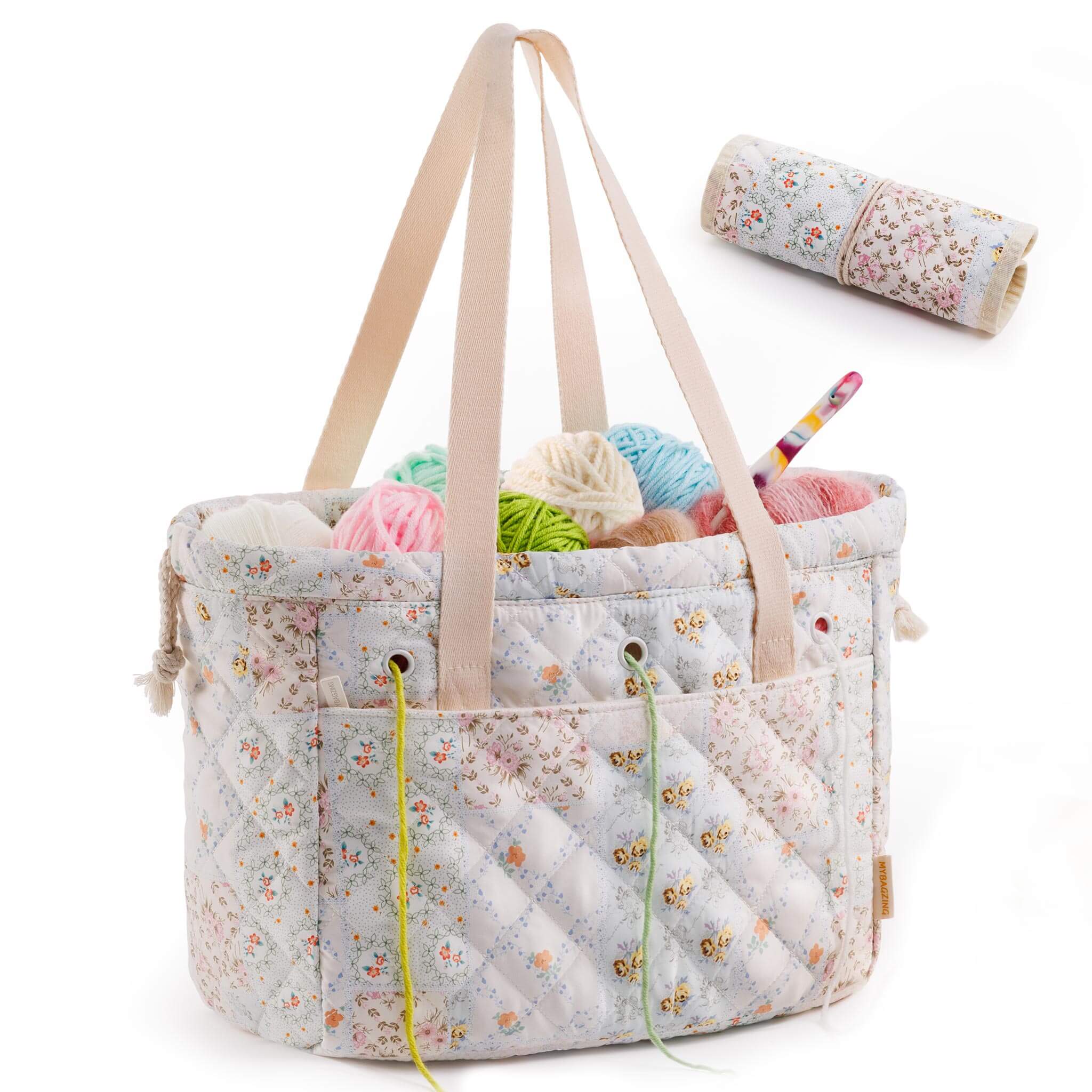 ZINGCRATER Floral Crochet Project Bag Set Blue Patchwork
