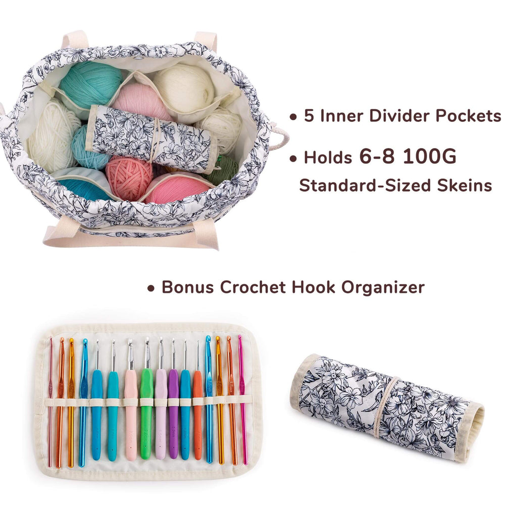 ZINGCRATER Floral Crochet Project Bag Set Inside