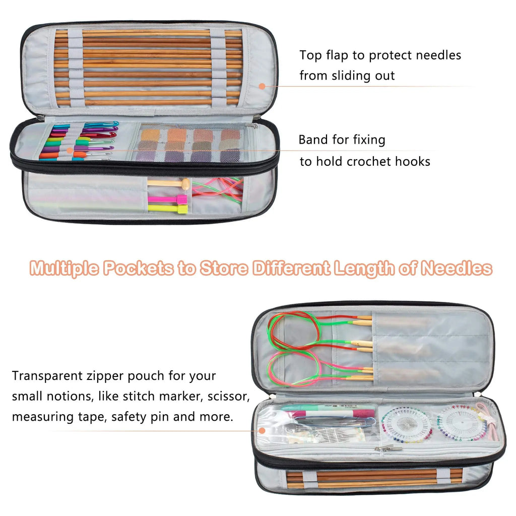 ZINGCRATER Knitting Needle Organizer Case Black Internal Structure View