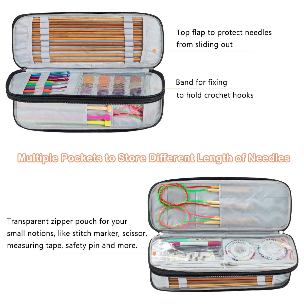 ZINGCRATER Knitting Needle Organizer Case Black Internal Structure View