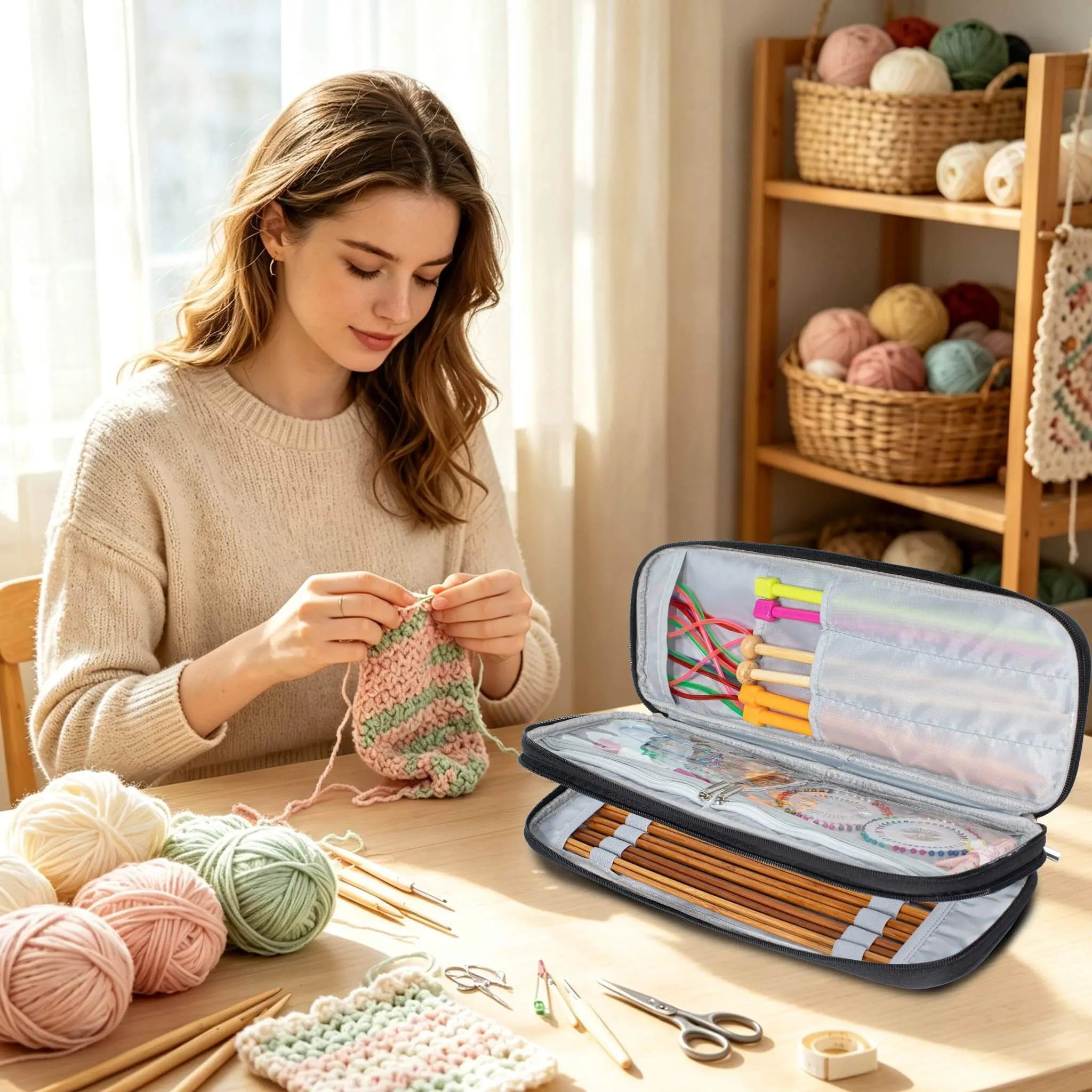 ZINGCRATER Knitting Needle Organizer Case Black Usecase