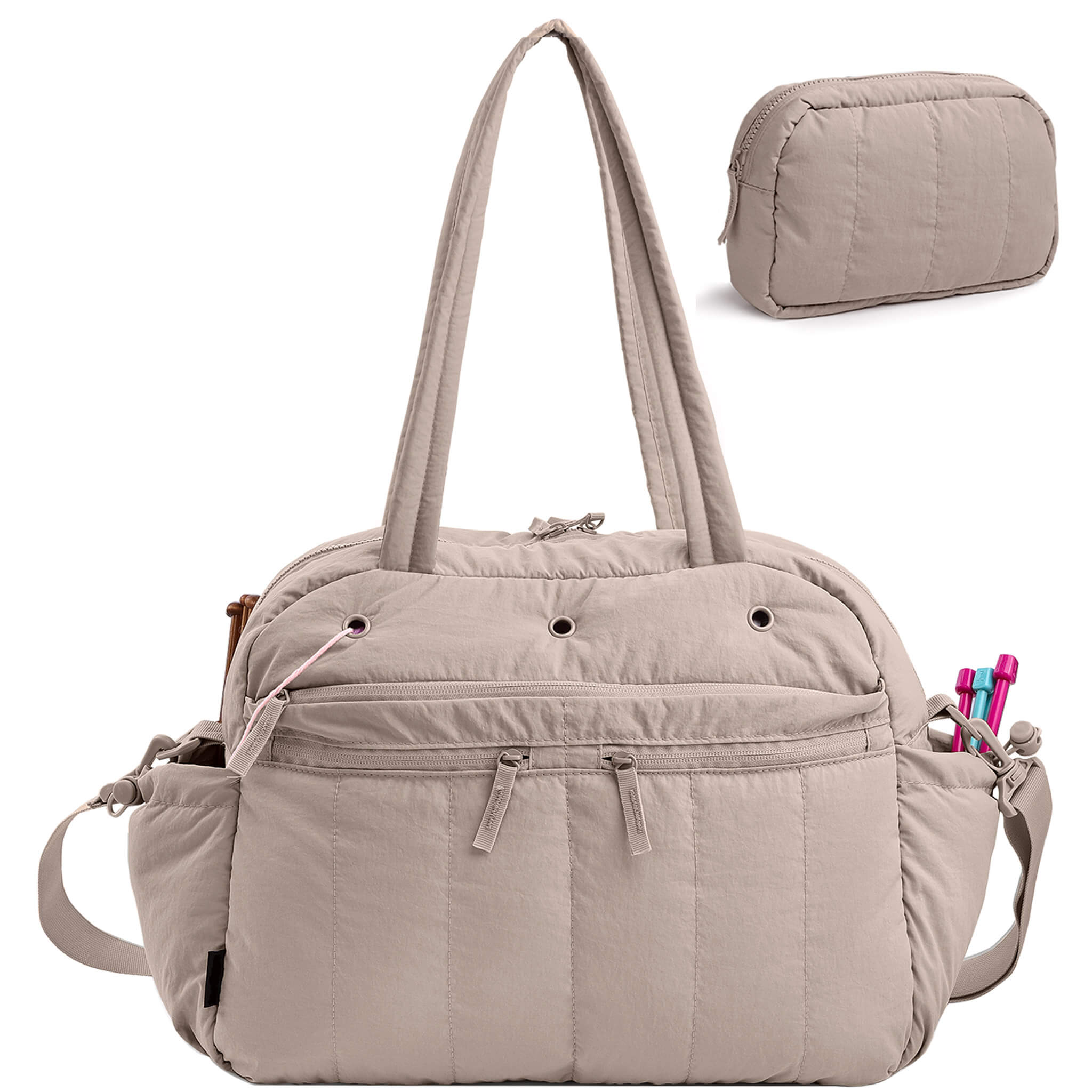 ZINGCRATER Quilted Crochet Tote Bag Beige
