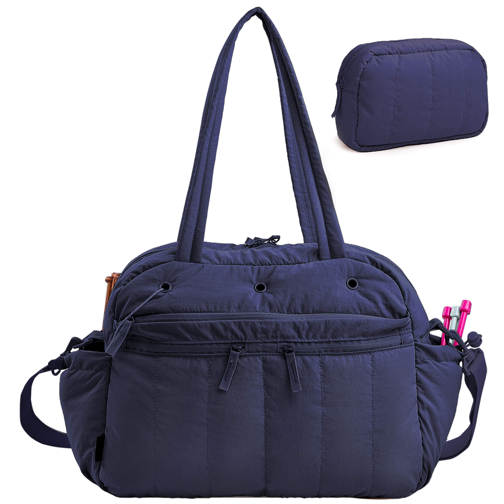 ZINGCRATER Quilted Crochet Tote Bag Navy