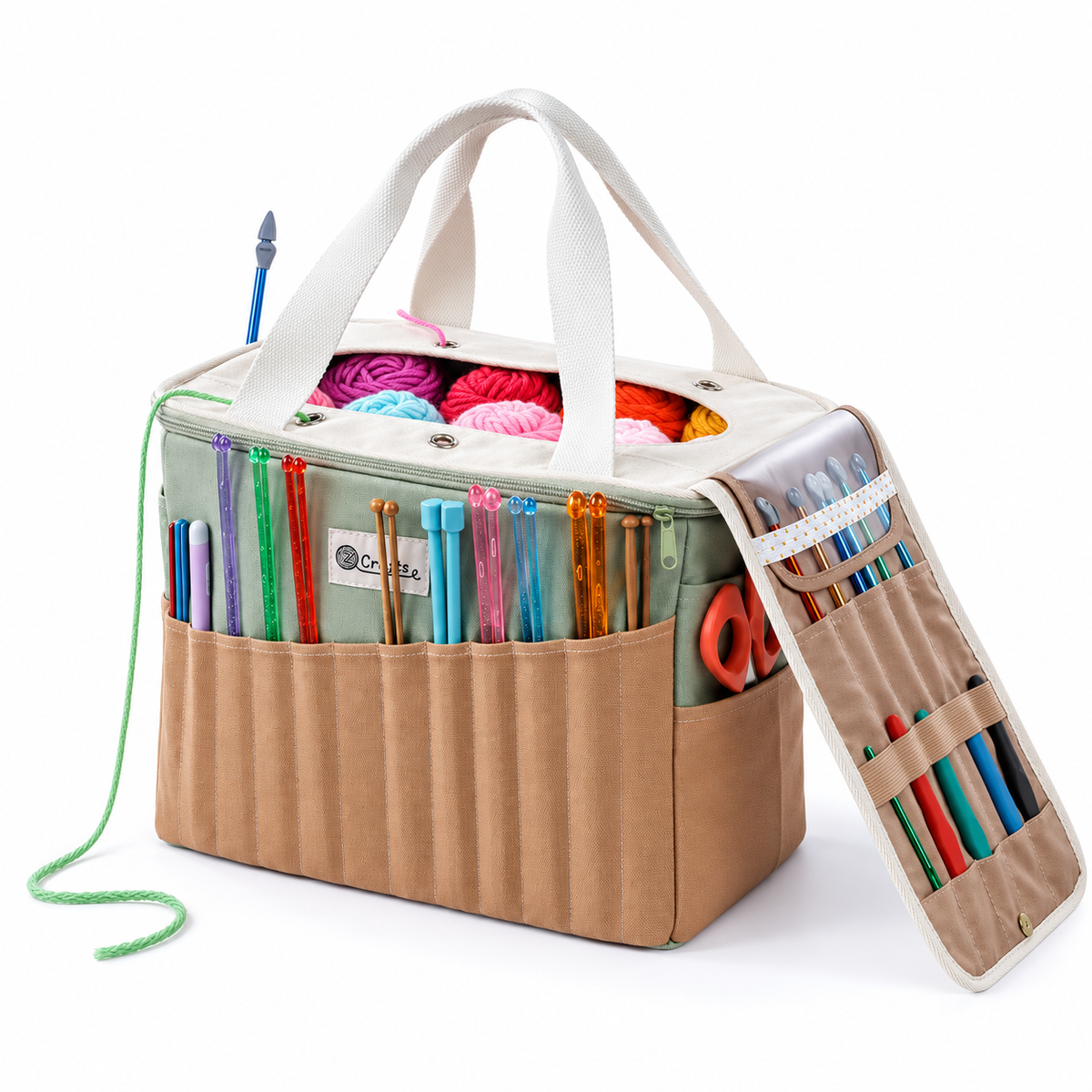 Knitting Bag & Yarn Storage Tote with Multiple Pockets