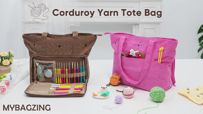 Large Corduroy Crochet Bag: Your Portable Yarn & Knitting Storage Solution.