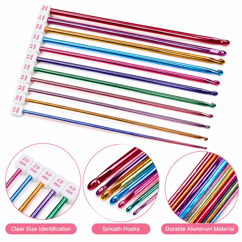 ZINGCRATER aluminum Tunisian crochet hook set with clear size markers, smooth hook heads and durable colorful finish