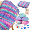 ZINGCRATER Aurora Purple Gradient crochet yarn kit with gradient yarn and crochet accessories, shown with a finished project