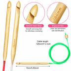 ZINGCRATER bamboo Afghan crochet hooks with flexible cables, smooth hook heads and engraved sizes for Tunisian crochet