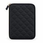 Back view of ZINGCRATER black quilted crochet hook case with diamond quilted exterior
