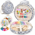 Open storage view of ZINGCRATER Garden Harvest embroidery project bag with compartments for embroidery hoops, floss and craft accessories