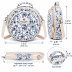 Size and dimensions view of ZINGCRATER Garden Harvest embroidery project bag measuring 12.5 x 12.5 x 2.5 inches with adjustable shoulder strap