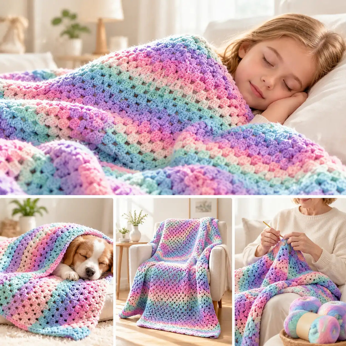 Finished crochet project made with ZINGCRATER Aurora Purple Gradient crochet yarn, showing soft texture and colorful stitches