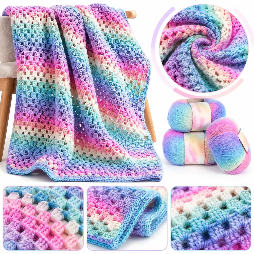 ZINGCRATER gradient crochet yarn shown in a finished crochet project with soft texture and neat stitches