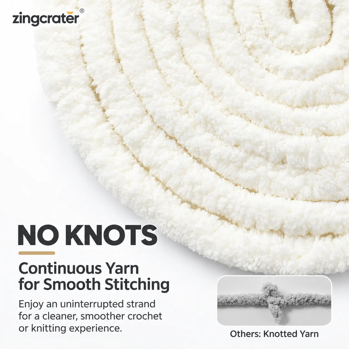 ZINGCRATER knot-free jumbo blanket yarn with a continuous soft strand for smooth crocheting and hand knitting