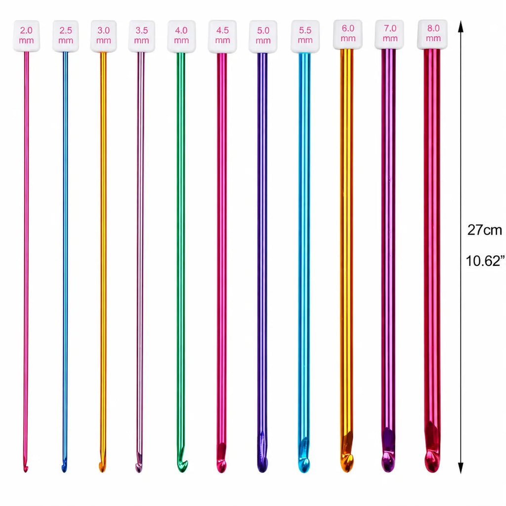 ZINGCRATER long Tunisian crochet hooks in 2.0–8.0 mm sizes, 10.62-inch aluminum crochet needles for Afghan crochet projects