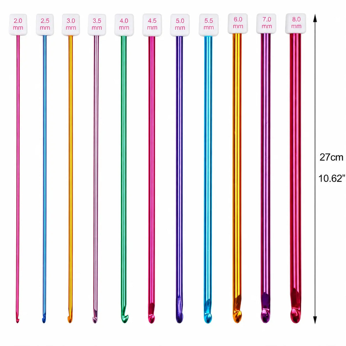 ZINGCRATER long Tunisian crochet hooks in 2.0–8.0 mm sizes, 10.62-inch aluminum crochet needles for Afghan crochet projects