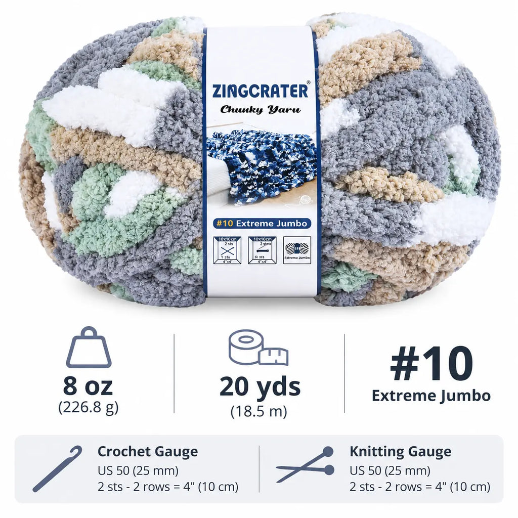 ZINGCRATER #10 extreme jumbo yarn, 8 oz and 20 yards per skein for chunky crochet and knitting